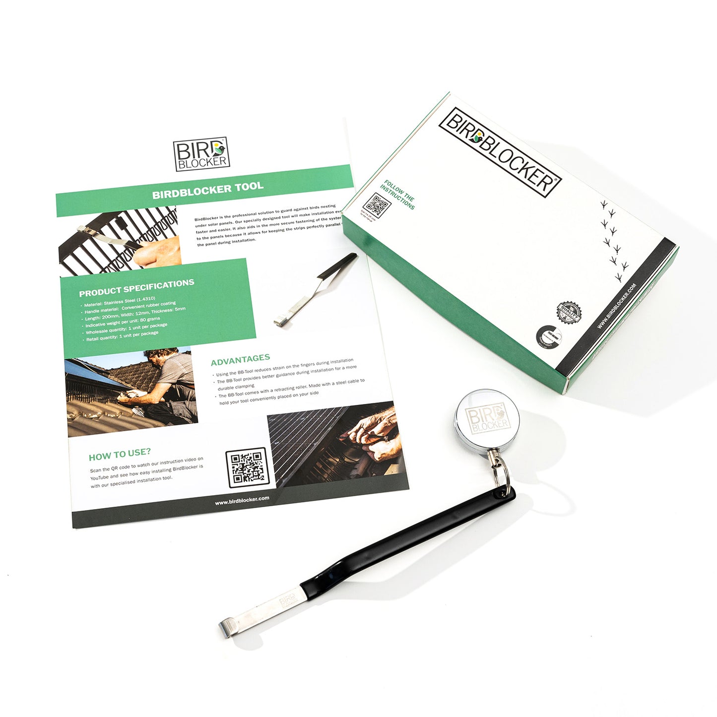 Photo of the contents of the BirdBlocker Installation Tool package