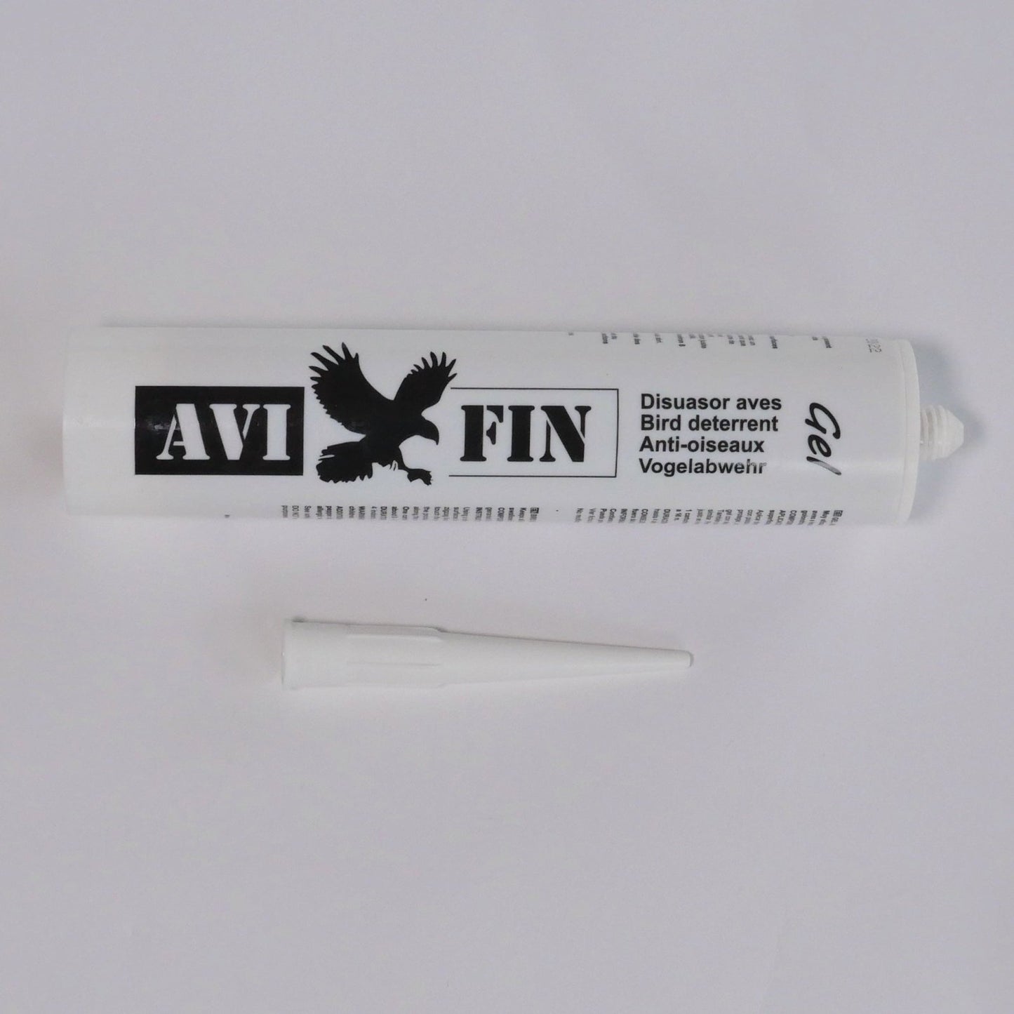 Tube of AVIFIN bird deterrent gel on a white background